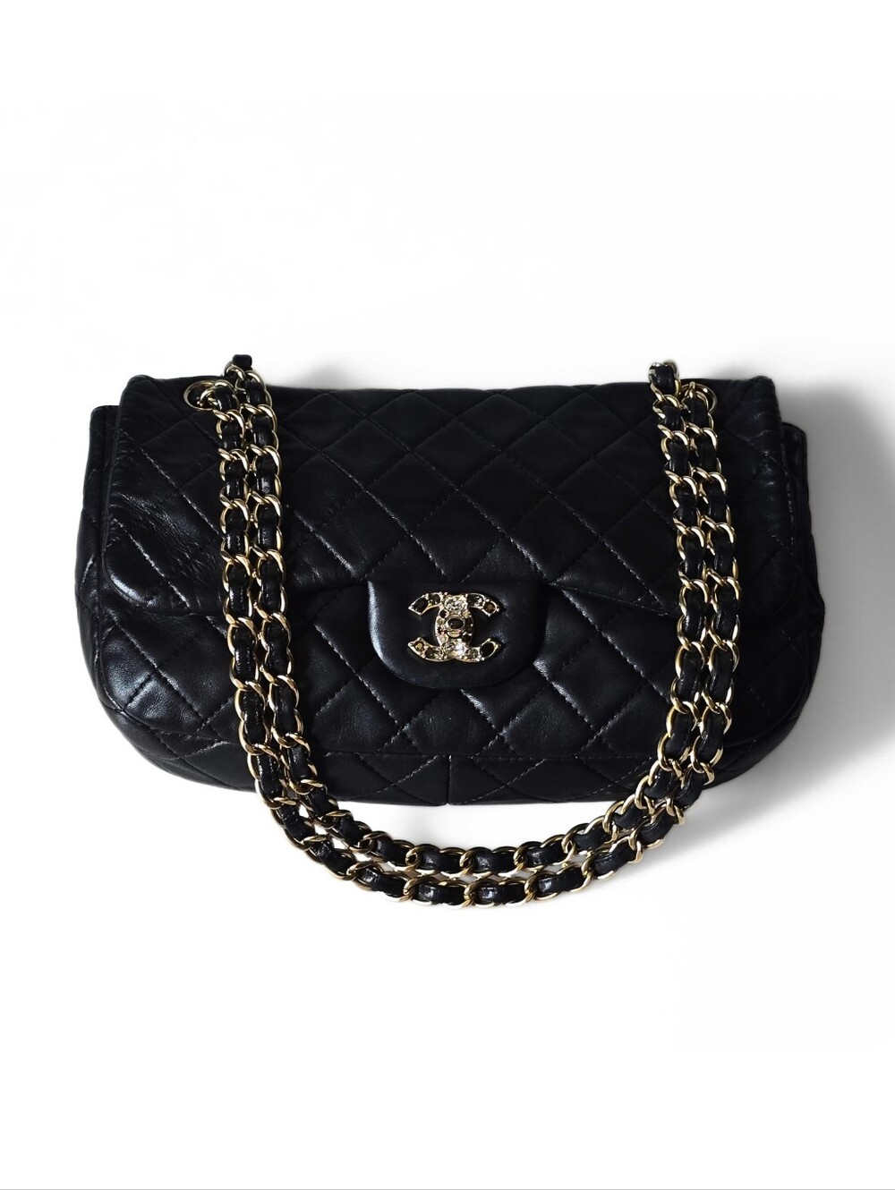 Chanel Precious Gem Encrusted Turnlock Single Flap Bag Black Lambskin